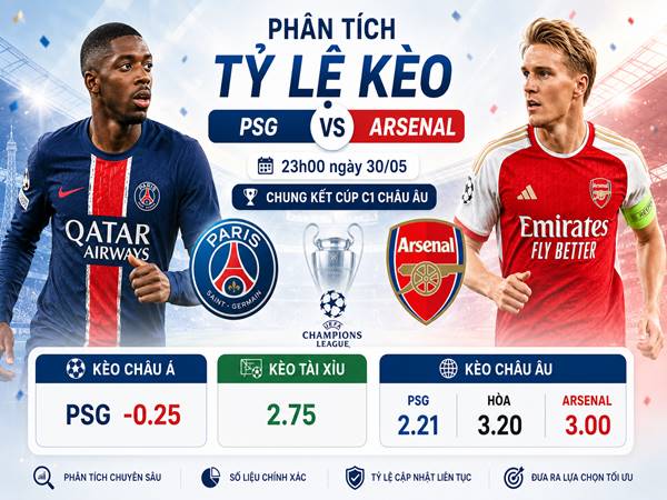 Xem tỷ lệ PSG với Arsenal, ngày 30/05 chi tiết Xem tỷ lệ PSG với Arsenal, ngày 30/05 chi tiết
